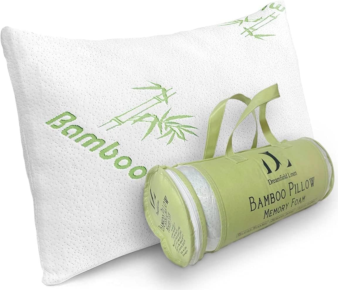 Bamboo Pillows Queen Size Set of 2 Shredded Memory Foam for Sleeping - Ultra Soft, Cool  Breathable Cover w/Zipper Closure - Relieves Neck Pain, Snoring and Helps w/Asthma - Back/Stomach/Side Sleeper