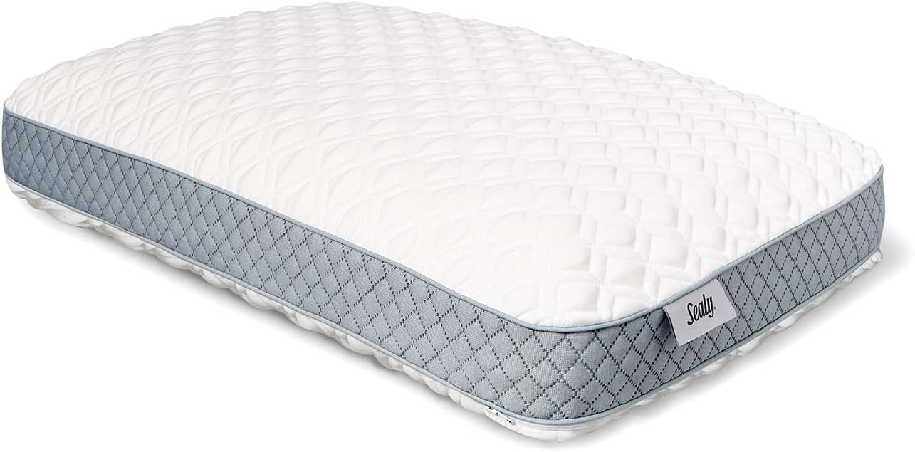 Sealy Molded Bed Pillow for Pressure Relief, Adaptive Memory Foam with Washable Knit Cover, Standard, 16x24x5.75 Inches, White, Grey